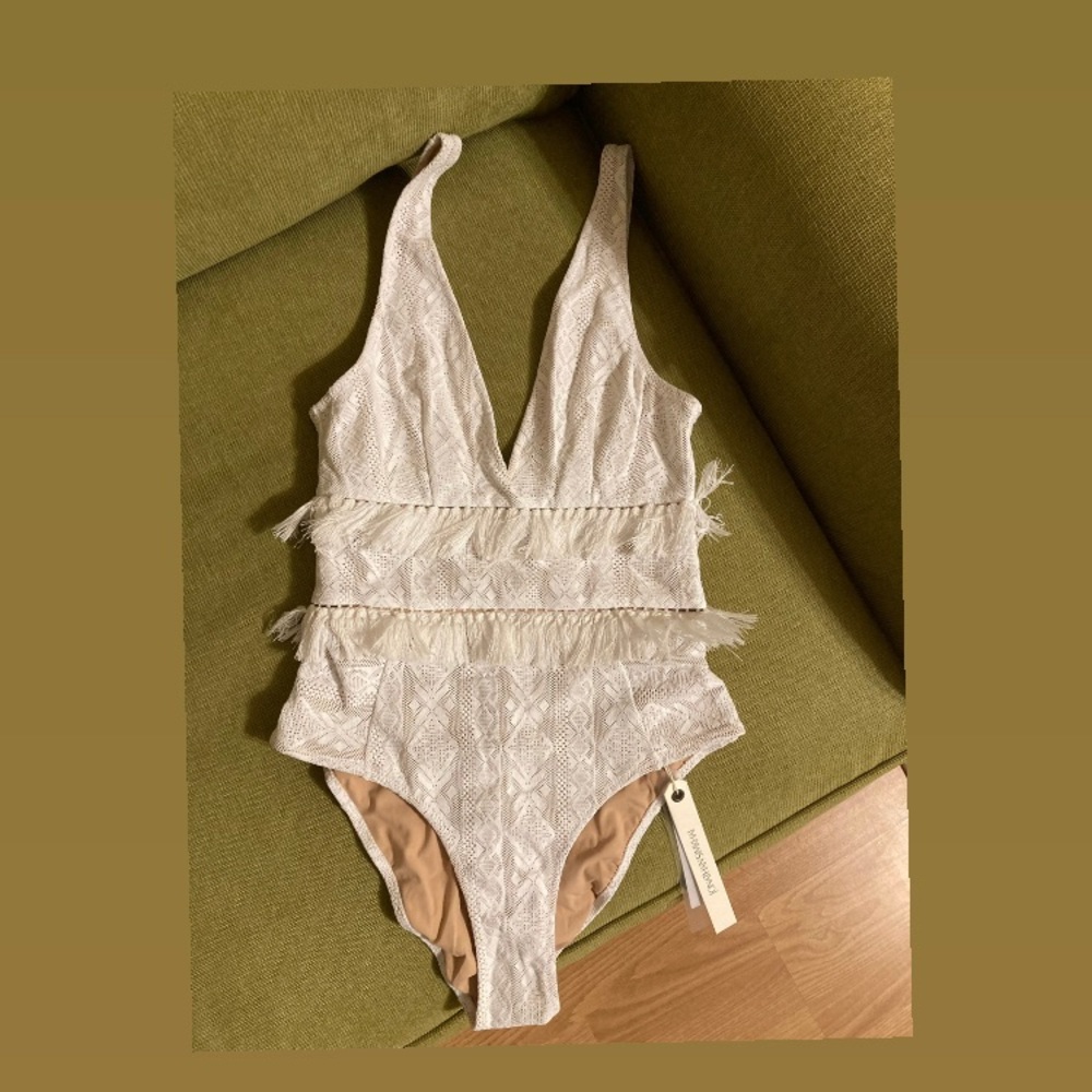 Jonathan Simkhai Lace Ruffle one-piece swimsuit